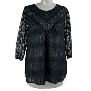 Anthropologie Fleur Wood Boho Eyelet Lace Blouse Small Cottage Prairie Romantic